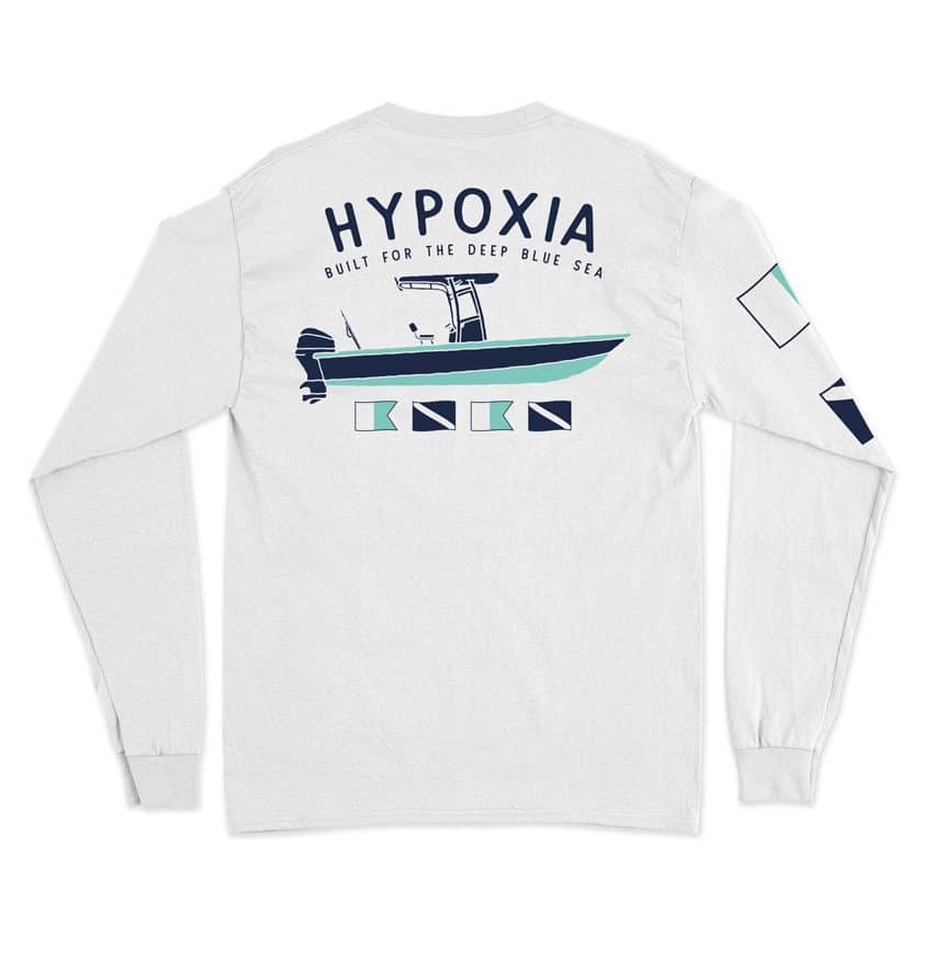 Hypoxia Freediving Spearfishing Gun Boat Longsleeve Tshirt White Back