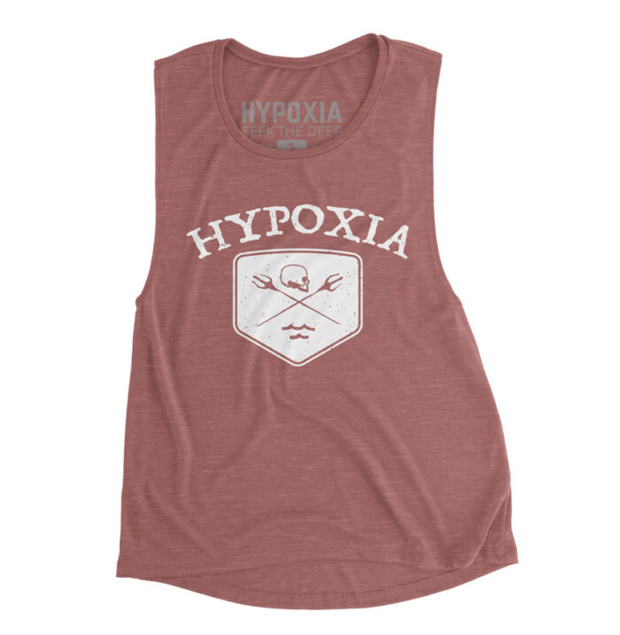 Hypoxia Freediving Spearfishing Coat of Arms Womens Tank Hibiscus, Front
