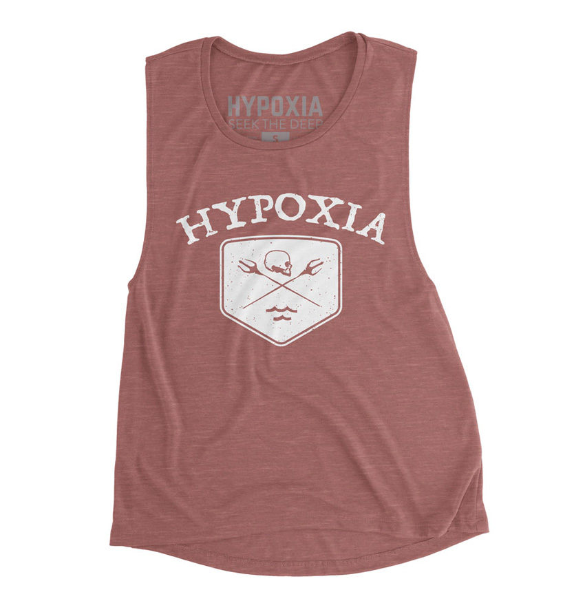 Hypoxia Freediving Spearfishing Coat of Arms Womens Tank Hibiscus, Front