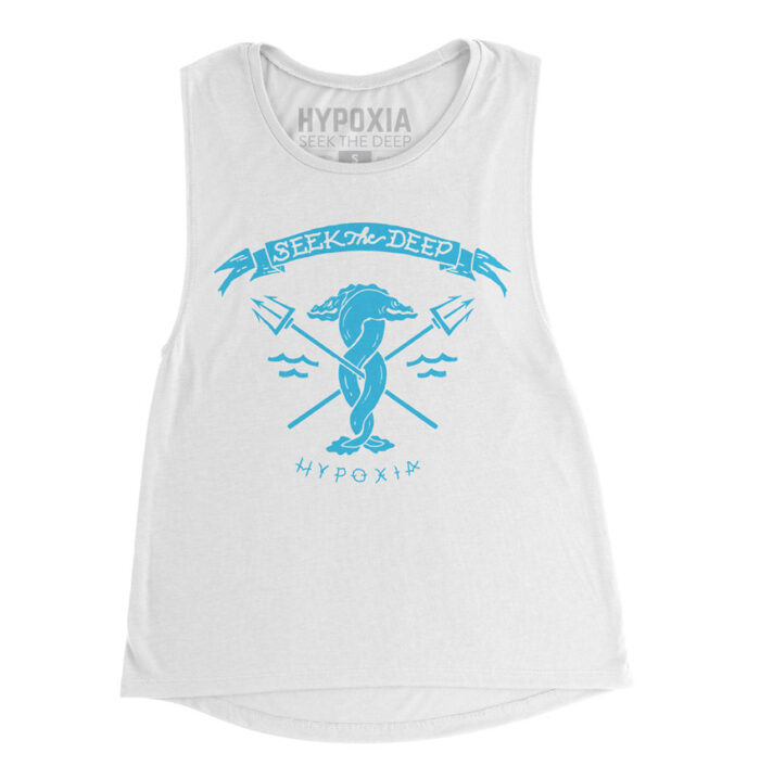 Hypoxia Freediving Spearfishing Seek the Deep Eels Womens Tank White, Front