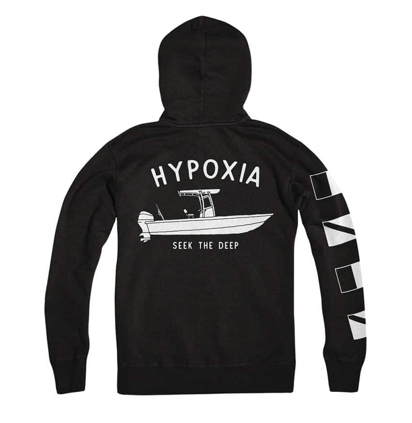Hypoxia Freediving Spearfishing Gun Boat Hoodie Black Back