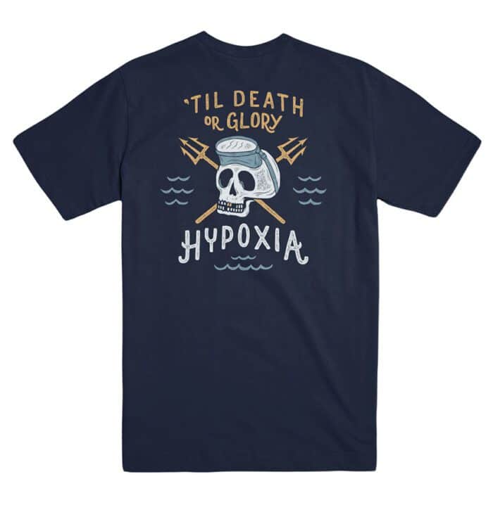 Hypoxia Freediving Spearfishing Death or Glory Tshirt Navy Back