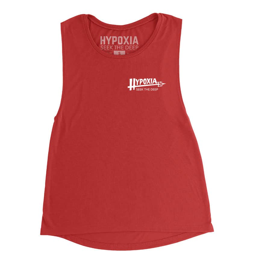 Hypoxia Freediving Spearfishing Lil Poseidon Womens Tank Red Front