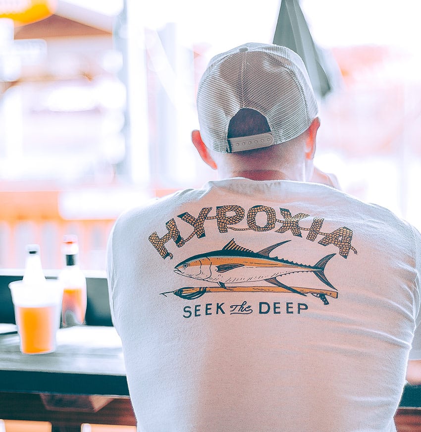 Hypoxia Freediving Spearfishing Yellowfin Hunt Tshirt White Back Model
