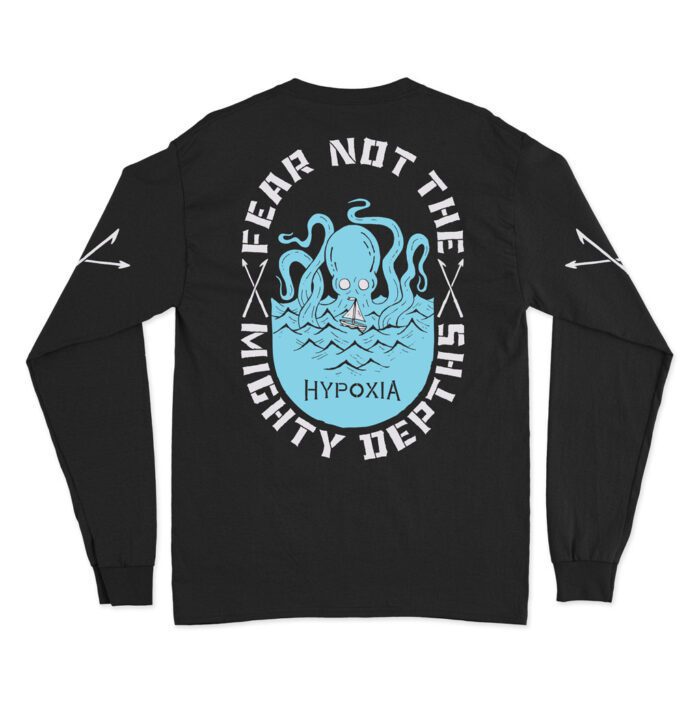 Hypoxia Freediving Spearfishing Fear Not the Mighty Octo Longsleeve Boat Tee Tshirt Black Back