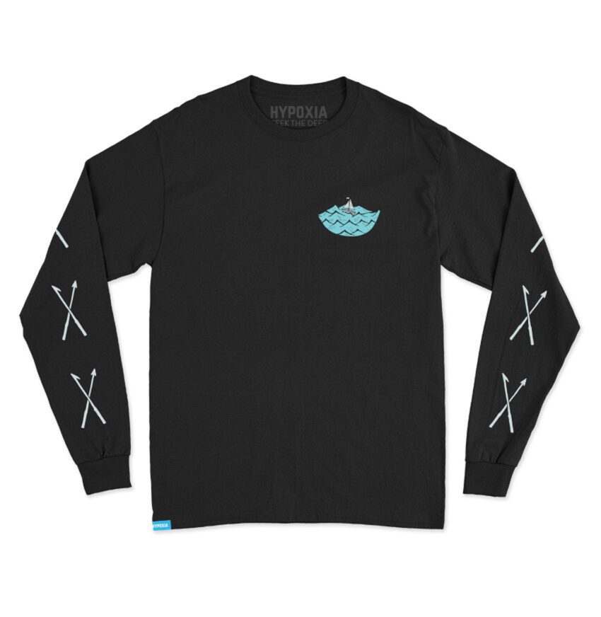 Hypoxia Freediving Spearfishing Fear Not the Mighty Octo Longsleeve Boat Tee Tshirt Black Front